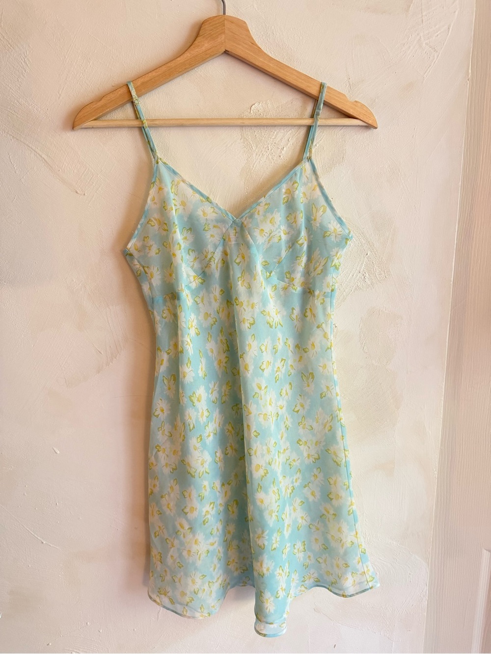 Y2K | Sheer Daisy Floral Slip Mini Dress | Blue Yellow Flowers|  Size M